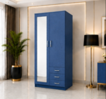 Premium Wooden Wardrobe with 2 Doors, 3 Drawers & Mirror - 2 Doors  Wardrobe with Bleu Colour - Image 2