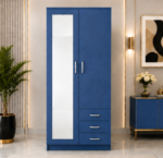 Premium Wooden Wardrobe with 2 Doors, 3 Drawers & Mirror - 2 Doors  Wardrobe with Bleu Colour - Image 5