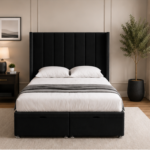 Luxury Black Wingback Bed with Premium Soft Touch Upholstery - Luxury Winged King Size Bed