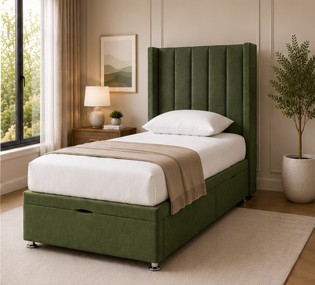 546464646 Panel Winged Single Bed - Premium Upholstered Winged Bed - Image 1