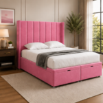 Luxury Fabric Winged Super King Size Bed - Stylish Luxury Super King Wingback Bed Design