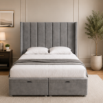 Luxury Green Velvet Winged King Size Bed with Elegant Upholstered Headboard - Luxury Haven Wingback Bed