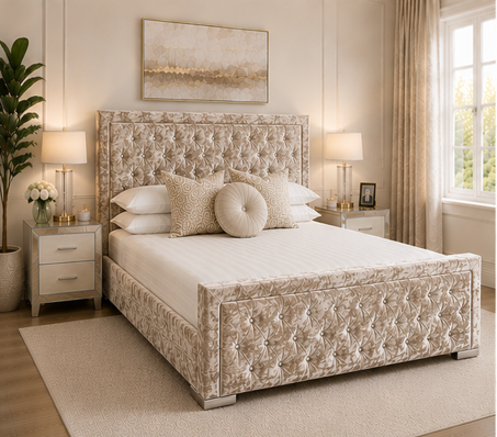564457 Hilton King Size Bed – Beige Modern Comfortable Bed - Elegant Designer Bed - Image 1
