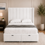 Modern White Wingback King Bed with Premium Tufted Upholstery Design
