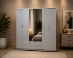 Stylish Royal 6 Door Wardrobe with 2 Mirrors - Two Storage Drawers