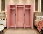 Wooden Wardrobe with 2 Drawers - Wardrobe with 2 Mirrors - 6 Door Wardrobe - Image 3