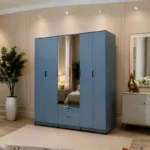 Elegant Deluxe Wooden Closet with Dual Mirrors - Royal Luxury 6 Door Wardrobe with 2 Mirrors & 2 Drawers
