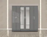 Luxury 6 Door Grey Mirrored Wardrobe  –  High Gloss Bedroom Storage Cabinet - Image 2