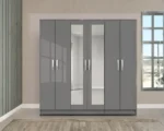 Luxury 6 Door Grey Mirrored Wardrobe  –  High Gloss Bedroom Storage Cabinet - Image 3
