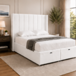 Elegant Panel Winged Double Bed - Winged Double Bed White
