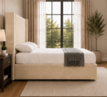 Premium Velvet Upholstered Super King Winged Bed - Luxury Super King Wingback Bed Design - Image 4