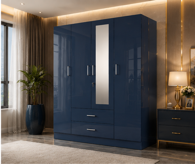 7 4 Door Wardrobe - Wardrobe with 1 Mirrors - Stylish 4 Door Wardrobe With Two Drawers - Image 1