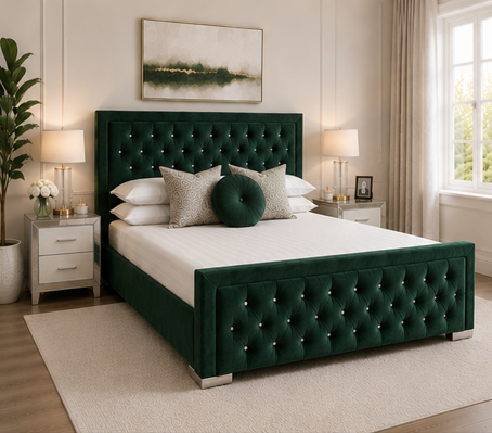 78888 King Size Bed – Hilton King Size Bed – Beige Comfortable Modern Bed - Image 1