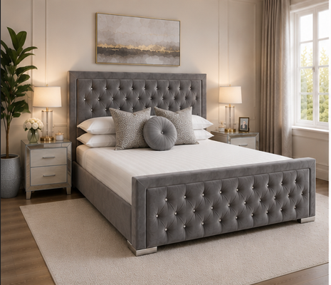 876987978 King Size Bed – Hilton King Size Bed – Grey Stylish Large Bedroom Bed - Image 1