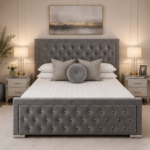 King Size Bed Frame – Hilton Super King Size Bed – Grey Designer Soft Bed