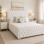 King Size Bed Frame – Modern Luxury Bedroom Style - Hilton King Size Bed – White Premium Soft Cushion Bed