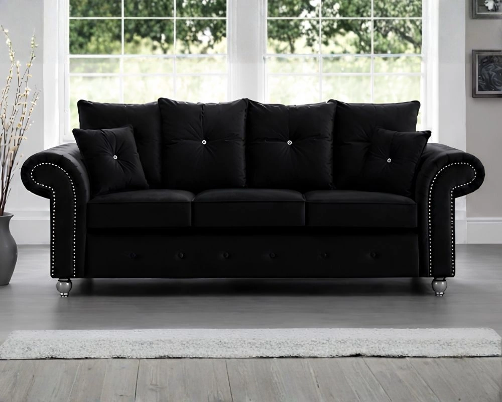 Ashwin Stylish Upholstered Sofa (2) Black Three Seater Sofa - Elegant 3 Seater Sofa - Image 1