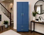 Modern Blue 2 Door Wardrobe with 2 Drawers - Bedroom Storage Cabinet