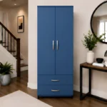 Modern Blue 2 Door Wardrobe with 2 Drawers - Bedroom Storage Cabinet