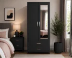 Modern Black 2 Door Mirrored Wardrobe with 2 Drawers - Bedroom Storage Cabinet - Image 2