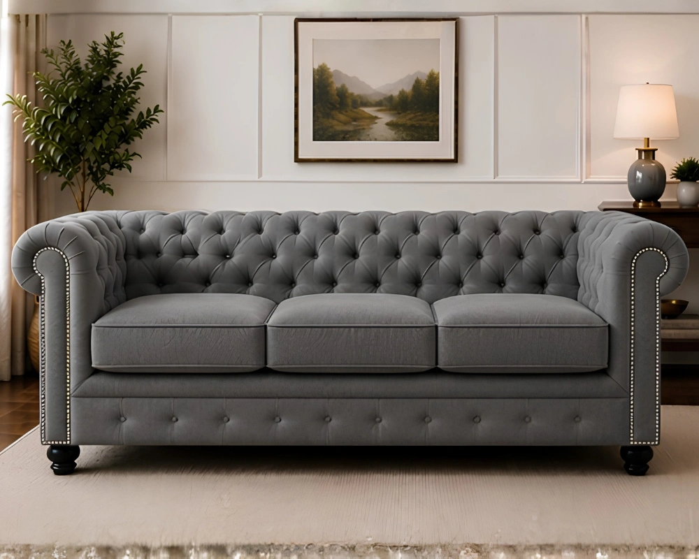 Chesterfield 3 seater - Grey sofa Chesterfield Velvet 3 Seater Sofa - Chesterfield Premium 3 Seater Sofa - Image 1