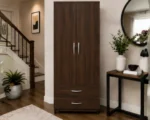 Walnut 2 Door Wardrobe with 2 Drawers - Modern Wooden Bedroom Storage Cabinet