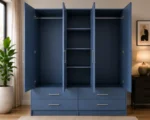 Navy Blue 4 Door Wardrobe with 4 Drawers – Modern Bedroom Storage Cabinet - Image 3