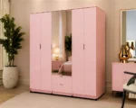 Wooden Wardrobe with 2 Drawers - Wardrobe with 2 Mirrors - 6 Door Wardrobe