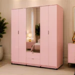 Wooden Wardrobe with 2 Drawers - Wardrobe with 2 Mirrors - 6 Door Wardrobe