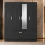 Luxury Classic 4 Door Wardrobe with Mirror & 2 Drawers - Deluxe Royal 4 Door Wardrobe