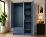 Blue 3 Door Wardrobe with 2 Drawers - Modern Bedroom Storage Cabinet - Image 2