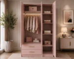 Blush Pink 3 Door Wardrobe with Mirror & 2 Drawers – Modern Bedroom Storage - Image 5