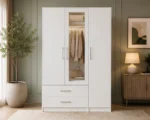 Modern 3 Door Wardrobe with Mirror - 2 Drawers for Bedroom Storage