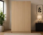 Oak Finish Wooden 3 Door Wardrobe with 2 Drawers - Modern Bedroom Storage Cabinet - Image 5