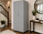 Modern Grey 2 Door Wardrobe with 2 Drawers - Bedroom Storage Cabinet - Image 2