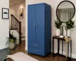 Modern Blue 2 Door Wardrobe with 2 Drawers - Bedroom Storage Cabinet - Image 2