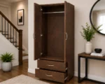 Rustic Brown 2 Door Wardrobe with 2 Drawers - Modern Bedroom Storage Cabinet - Image 2