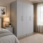 Modern Light Grey 4 Door Wardrobe – Spacious Bedroom Storage Cabinet