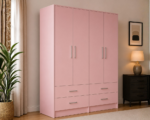Modern Pink 4 Door Wardrobe with 4 Drawers – Spacious Bedroom Storage Cabine – Modern Bedroom Storage - Image 2