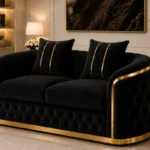 Madrid Luxury Black & Gold Sofa – The Ultimate Statement Piece - 3 Seater Black Velvet