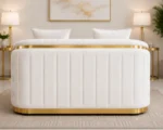 Madrid Luxury White Velvet Sofa with Gold Trim – Modern 2-Seater - Image 4