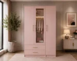Blush Pink 3 Door Wardrobe with Mirror & 2 Drawers – Modern Bedroom Storage - Image 2