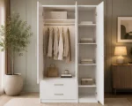 Modern 3 Door Wardrobe with Mirror - 2 Drawers for Bedroom Storage - Image 3