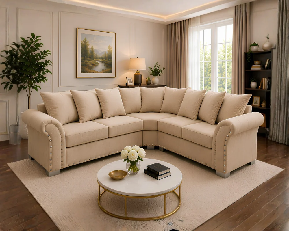 Harrison Beige 5 Seater Sofa Harrison Premium Family Sofa – Large Corner L Shape Sofa - 5 Seater Sofa - Image 1