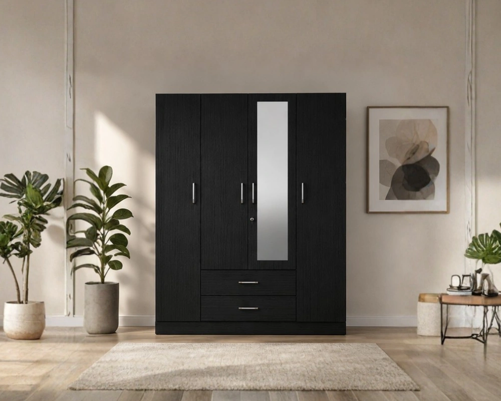 Luxury 4 Door Bedroom Wardrobe with Full-Length Mirror 4 Door Wardrobe - 4 Door Wardrobe with Mirror - Wardrobe with Mirror and Drawers - Image 1