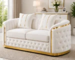 Madrid Luxury White Velvet Sofa with Gold Trim – Modern 2-Seater