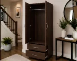 Walnut 2 Door Wardrobe with 2 Drawers - Modern Wooden Bedroom Storage Cabinet - Image 2