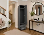 Modern Wooden One Door Wardrobe with Two Drawers - Image 2