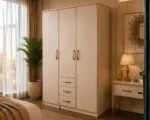 Cream 3 Door Wardrobe with 3 Drawers – Modern Bedroom Storage Cabinet - Image 2