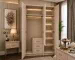 Cream 3 Door Wardrobe with 3 Drawers – Modern Bedroom Storage Cabinet - Image 3